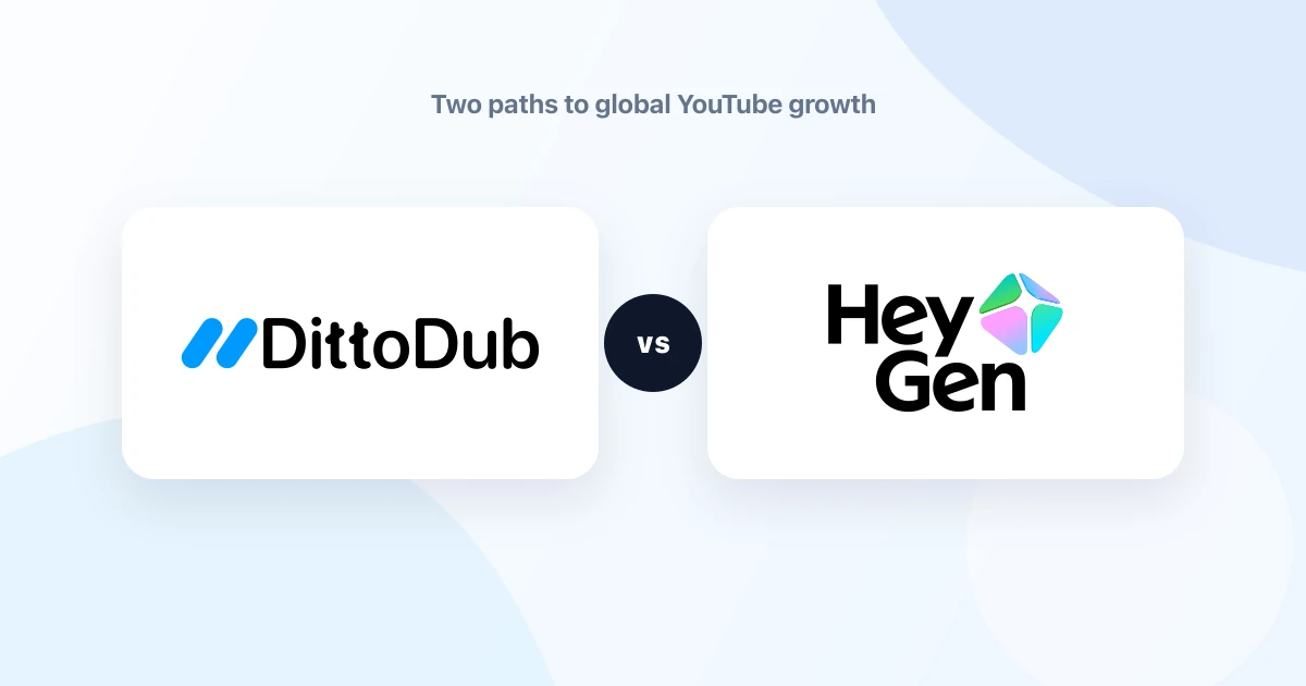 DittoDub and HeyGen logos side by side for a YouTube dubbing comparison