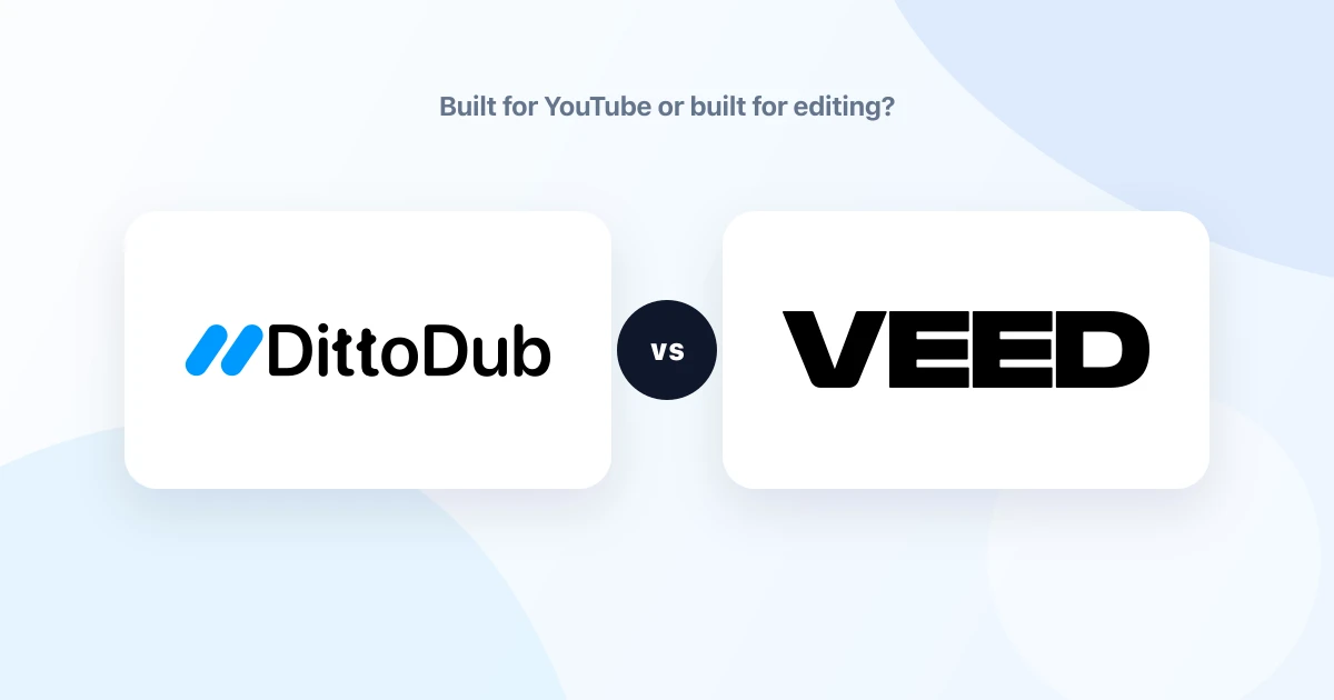 DittoDub and VEED logos facing each other in a YouTube localization comparison