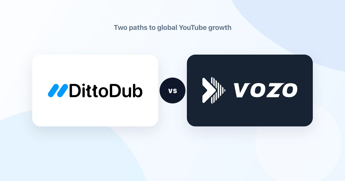 DittoDub and Vozo logos face each other in a calm comparison graphic