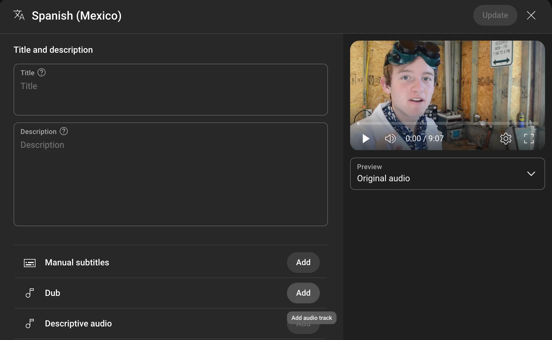 Upload audio-only dub file in YouTube Studio